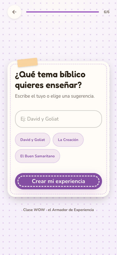 Pantalla para escribir el tema bíblico de tu clase